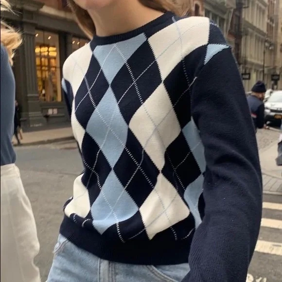 brandy melville blue argyle sweater
